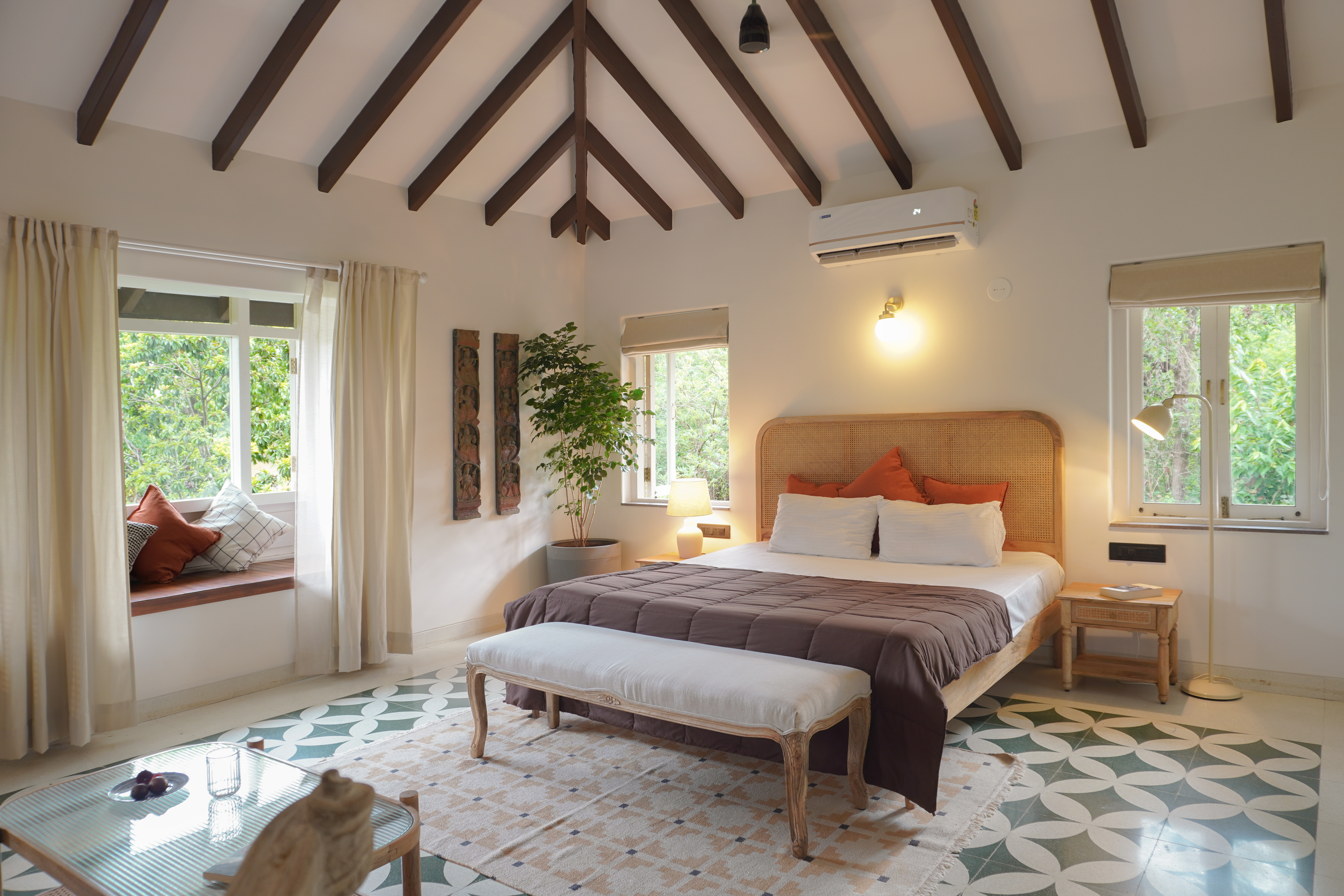 Green Suite — Ornate cane headboard