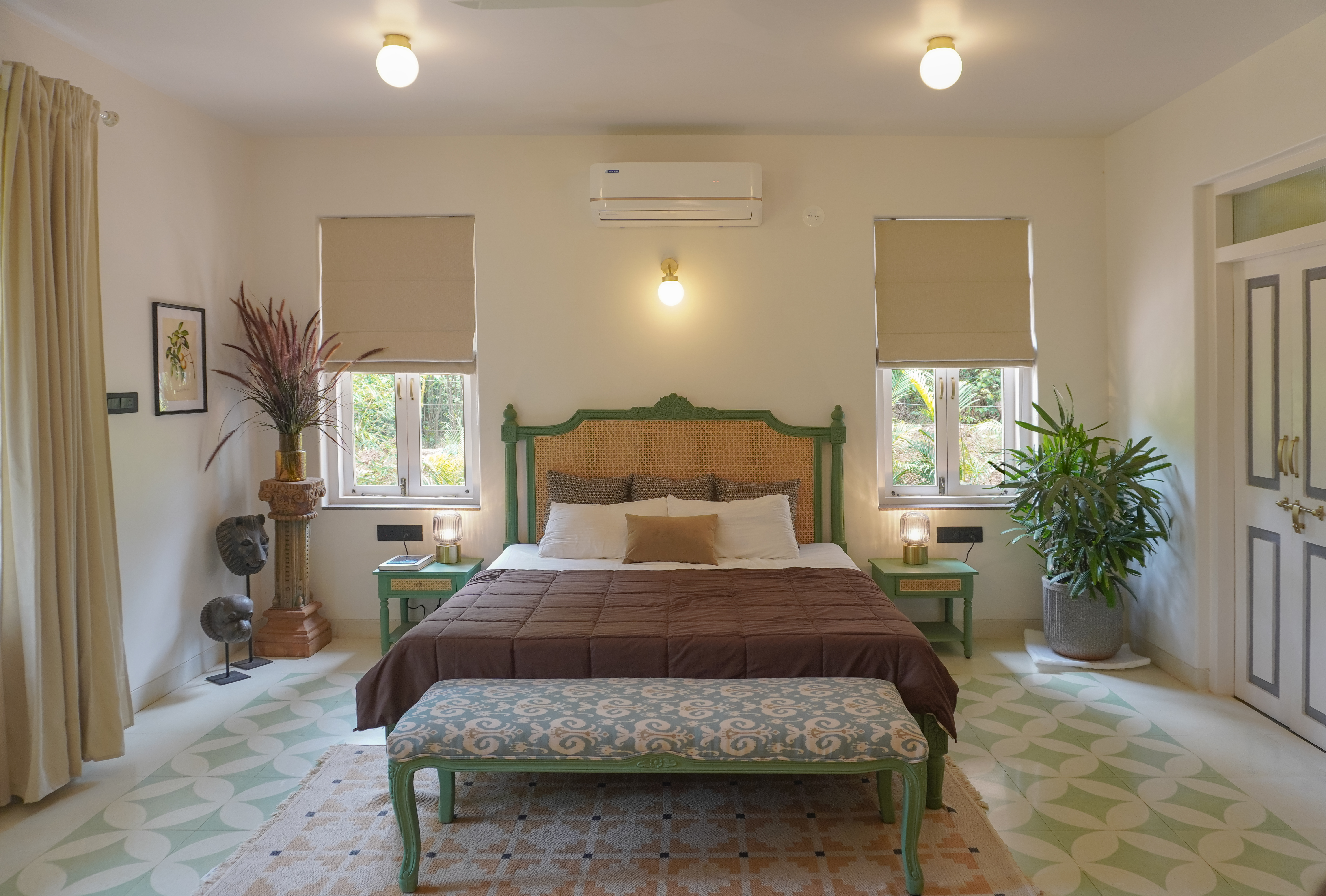 Master Suite — Vaulted teak ceiling, garden view