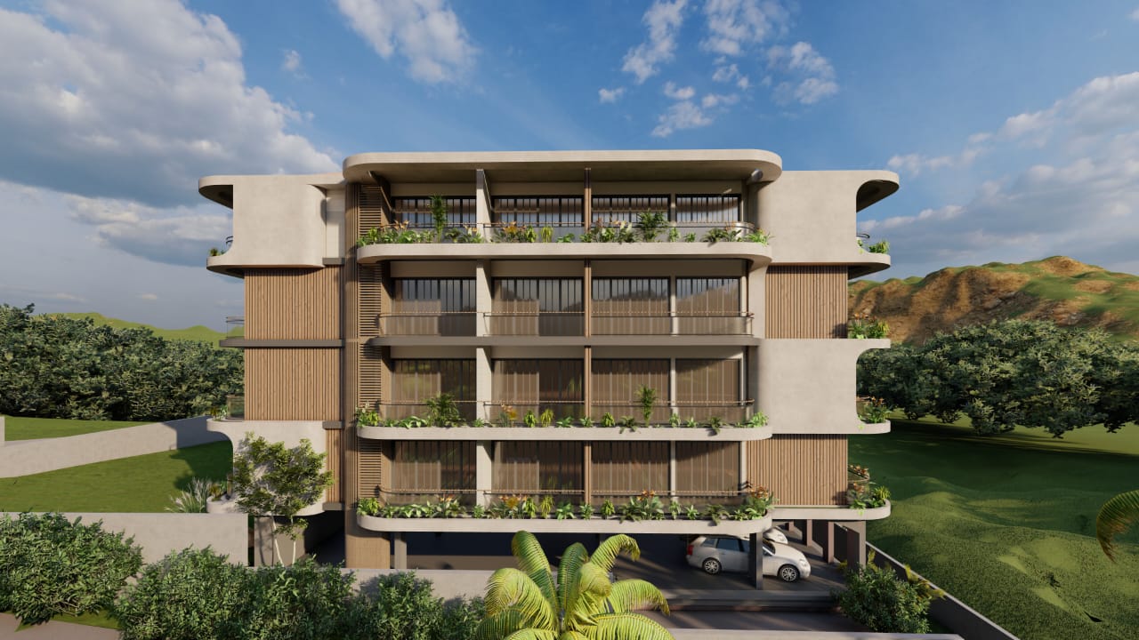 Wrap-around terrace with curved parapet