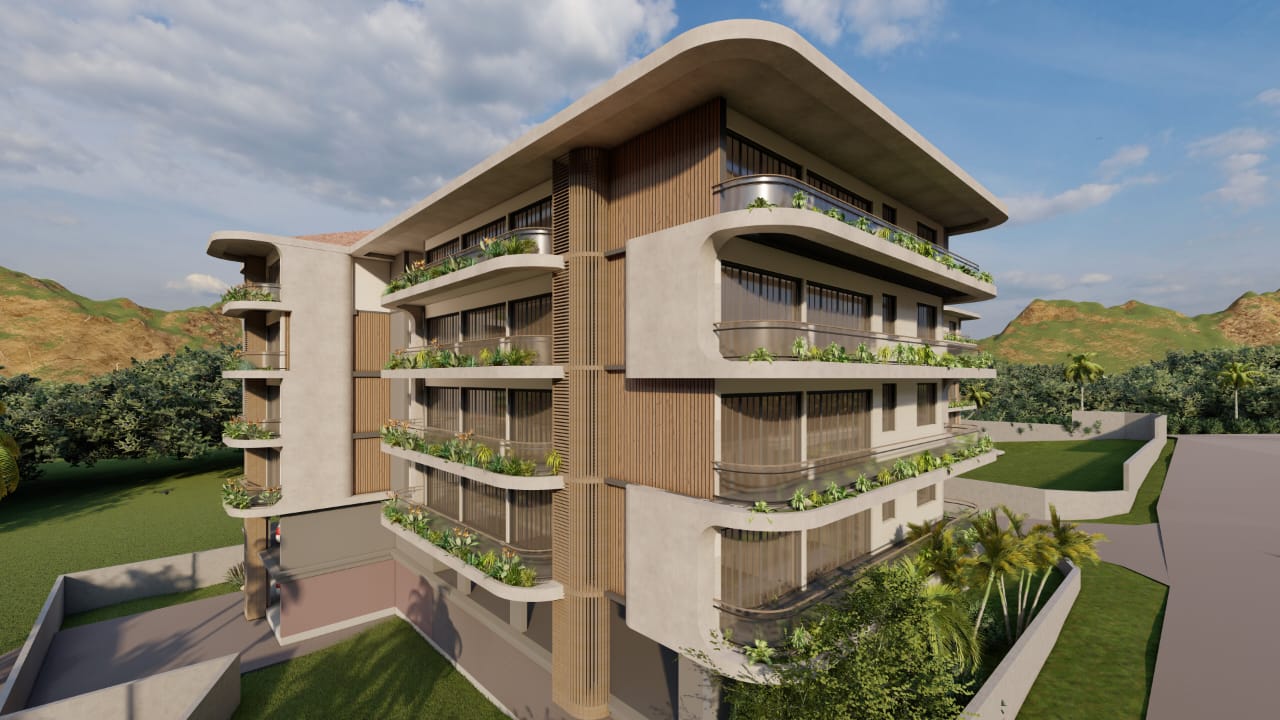 EKA Apartments — side elevation with landscaped balconies